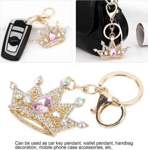 سلسلة مفاتيح Gloglow Crown ، Gold 3D Farmling Charm Rhinestons Crown Key Ring for Girls Women Car Keys Bag () in Saudi Arabia