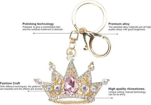 سلسلة مفاتيح Gloglow Crown ، Gold 3D Farmling Charm Rhinestons Crown Key Ring for Girls Women Car Keys Bag () in Saudi Arabia