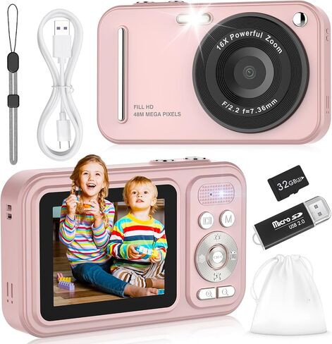 Digital Camera for Kids, WITYEAH 48MP FHD 1080P Point and Shoot Digital Cameras with 16X Zoom Anti-Shake, Compact Portable Cameras for Photography, for Boys Girls Teens Beginners-Pink in Saudi Arabia
