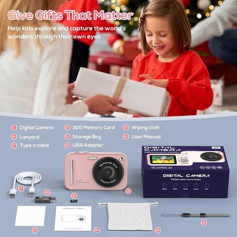 Digital Camera for Kids, WITYEAH 48MP FHD 1080P Point and Shoot Digital Cameras with 16X Zoom Anti-Shake, Compact Portable Cameras for Photography, for Boys Girls Teens Beginners-Pink in Saudi Arabia