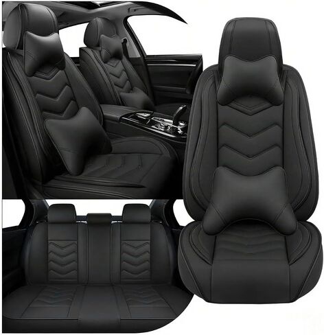 Car Seat Covers for Toyota RAV4 2000-2025, Stylish Sport Seat Cover, Premium Nappa Leather Car Seat Cover. Automobile Seat Covers Sets.(Luxury 5 Seats/Pure Black) in Saudi Arabia