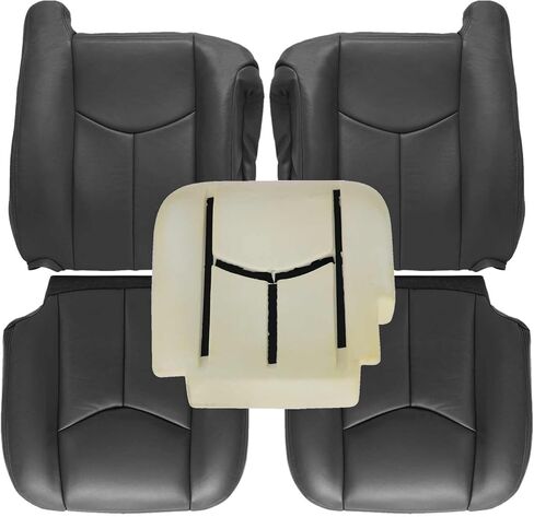 SecosAutoparts Driver & Passenger Bottom & Top Lean Back & Driver Foam Cushion Leather Seat Cover Light Gray # 922 fit for Chevy GMC Tahoe Suburban Avalanche Yukon Silverado Sierra 2003 2004 2005 2006 in Saudi Arabia