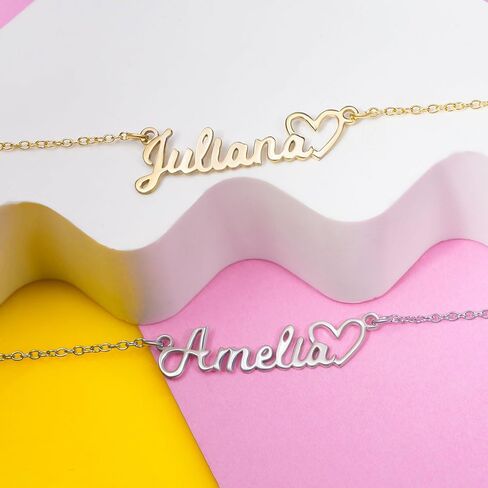 PicturesOnGold.com Personalized Script Name Necklace with Open Heart Custom Name Necklace Jewelry Gifts for Men & Women with any Name or Word - Chain Included in Saudi Arabia