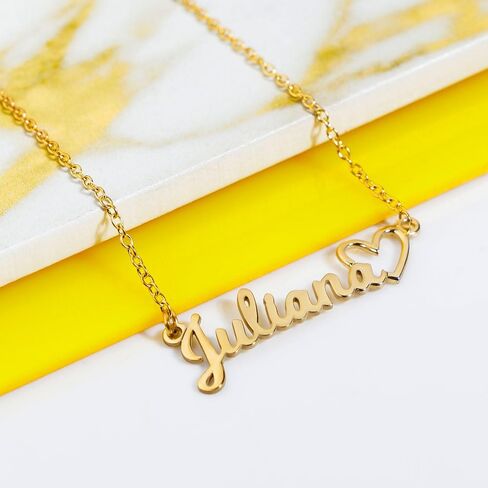 PicturesOnGold.com Personalized Script Name Necklace with Open Heart Custom Name Necklace Jewelry Gifts for Men & Women with any Name or Word - Chain Included in Saudi Arabia