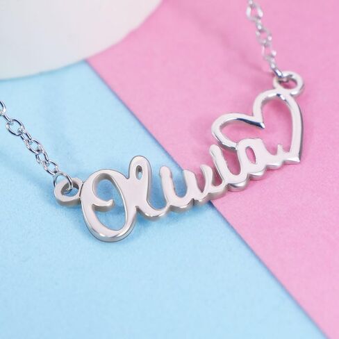 PicturesOnGold.com Personalized Script Name Necklace with Open Heart Custom Name Necklace Jewelry Gifts for Men & Women with any Name or Word - Chain Included in Saudi Arabia