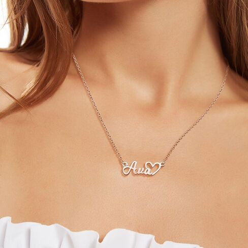 PicturesOnGold.com Personalized Script Name Necklace with Open Heart Custom Name Necklace Jewelry Gifts for Men & Women with any Name or Word - Chain Included in Saudi Arabia