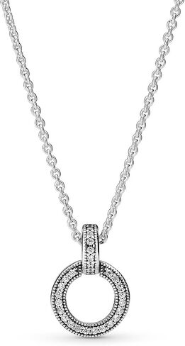 Pandora Double Circle Pendant & Necklace - مجوهرات النساء الأنيقة - هدية رائعة لها - الفضة الاسترليني والزركونيا المكعبة - 17.7 " in Saudi Arabia