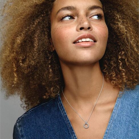 Pandora Double Circle Pendant & Necklace - مجوهرات النساء الأنيقة - هدية رائعة لها - الفضة الاسترليني والزركونيا المكعبة - 17.7 " in Saudi Arabia