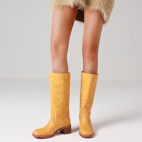 VOMIRA Women's Knee High Boots Wide Calf Boots Black Boots Square Toe Chunky Block Heel Long Boots Pull On Riding Boots Knight Boots Casual Comfortable Low Heel Womens Boots in Kuwait