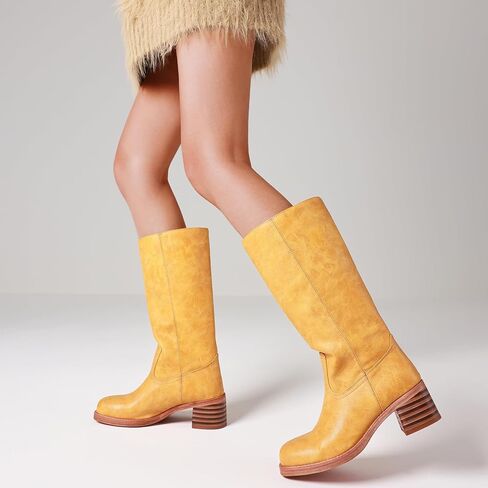 VOMIRA Women's Knee High Boots Wide Calf Boots Black Boots Square Toe Chunky Block Heel Long Boots Pull On Riding Boots Knight Boots Casual Comfortable Low Heel Womens Boots in Kuwait