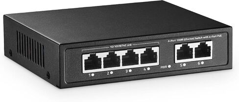 YuLinca 6 Port Mini Gigabit PoE Switch مع 4 منافذ PoE+، 1 Gigaibt RJ45 Uplink، 1 Gigabit SFP، IEEE802.3af/at، بحد أقصى 65 وات، محول إيثرنت توصيل وتشغيل بدون مروحة معدنية in Kuwait