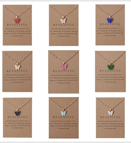 9 pcs Colorful Butterfly Pendant Necklace for Women Bohemian Acrylic Adjustable Retro Card Clavicle Chain Insect Animal Necklace Friend Friendship Party Jewelry Gift in Kuwait