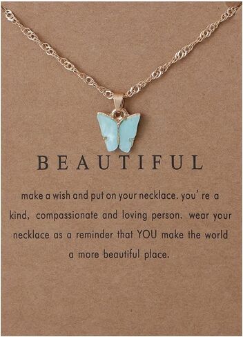 9 pcs Colorful Butterfly Pendant Necklace for Women Bohemian Acrylic Adjustable Retro Card Clavicle Chain Insect Animal Necklace Friend Friendship Party Jewelry Gift in Kuwait