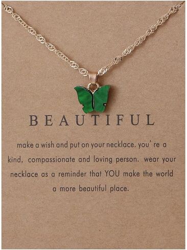 9 pcs Colorful Butterfly Pendant Necklace for Women Bohemian Acrylic Adjustable Retro Card Clavicle Chain Insect Animal Necklace Friend Friendship Party Jewelry Gift in Kuwait