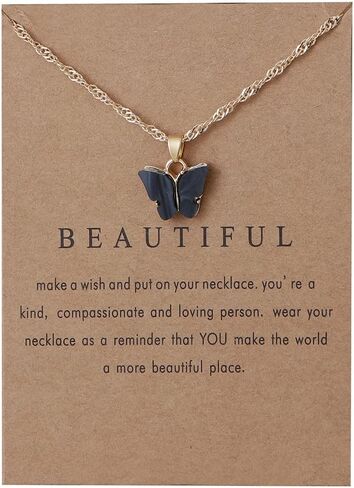 9 pcs Colorful Butterfly Pendant Necklace for Women Bohemian Acrylic Adjustable Retro Card Clavicle Chain Insect Animal Necklace Friend Friendship Party Jewelry Gift in Kuwait