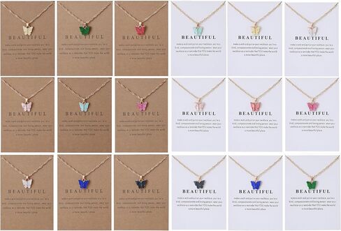 9 pcs Colorful Butterfly Pendant Necklace for Women Bohemian Acrylic Adjustable Retro Card Clavicle Chain Insect Animal Necklace Friend Friendship Party Jewelry Gift in Kuwait