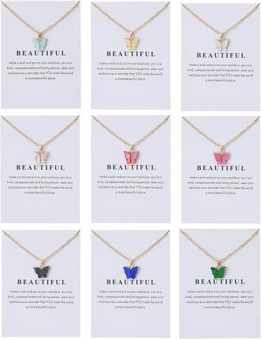 9 pcs Colorful Butterfly Pendant Necklace for Women Bohemian Acrylic Adjustable Retro Card Clavicle Chain Insect Animal Necklace Friend Friendship Party Jewelry Gift in Kuwait