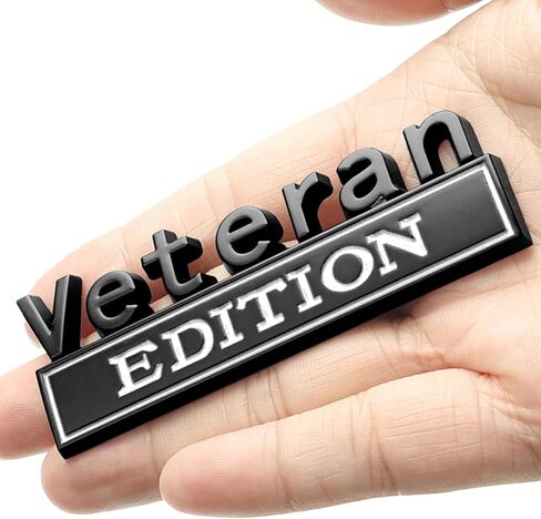 Veteran Edition Car Emblem with 2 Adhesives, 3D Badge Decal for Trucks, Metal Stickers Replacement Compatible with Universal Vehicle, Army Veteran Gifts for Men (Silver & Black) in Saudi Arabia