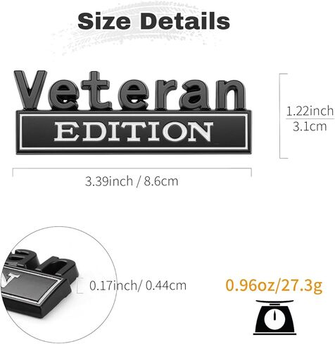Veteran Edition Car Emblem with 2 Adhesives, 3D Badge Decal for Trucks, Metal Stickers Replacement Compatible with Universal Vehicle, Army Veteran Gifts for Men (Silver & Black) in Saudi Arabia