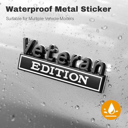 Veteran Edition Car Emblem with 2 Adhesives, 3D Badge Decal for Trucks, Metal Stickers Replacement Compatible with Universal Vehicle, Army Veteran Gifts for Men (Silver & Black) in Saudi Arabia