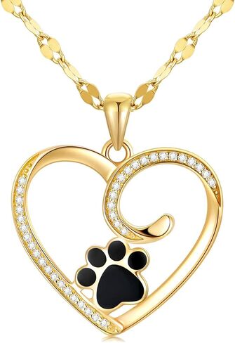 SISGEM 14k Gold Created Moissanite Paw Print Heart Necklace for Women, Dog Cat Lover Jewelry Gifts for Her (18" 14kt Gold Lip Chain) in Saudi Arabia