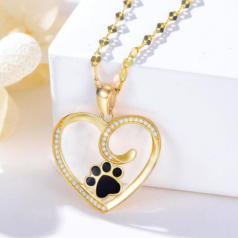 SISGEM 14k Gold Created Moissanite Paw Print Heart Necklace for Women, Dog Cat Lover Jewelry Gifts for Her (18" 14kt Gold Lip Chain) in Saudi Arabia