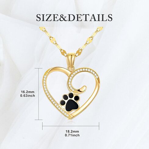 SISGEM 14k Gold Created Moissanite Paw Print Heart Necklace for Women, Dog Cat Lover Jewelry Gifts for Her (18" 14kt Gold Lip Chain) in Saudi Arabia