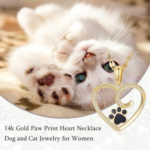 SISGEM 14k Gold Created Moissanite Paw Print Heart Necklace for Women, Dog Cat Lover Jewelry Gifts for Her (18" 14kt Gold Lip Chain) in Saudi Arabia