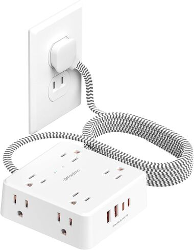 2 Prong Power Strip,WRXDMC 2 Prong to 3 Prong Outlet Adapter,1400J Two Prong Surge Protector,5ft Braided Extension Cord with Thin Flat Polarized Plug,8 AC&4 USB(2 Type-C),Wall Mountable for Old House in Kuwait