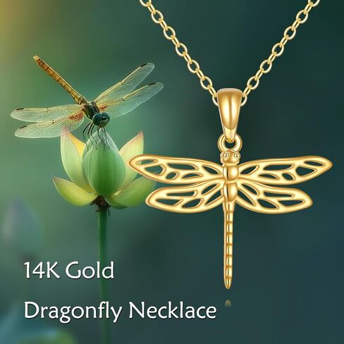 KECHO Dragonfly Necklace for Women 14K Sold Gold Heart Pendant Jewelry Birthday Gifts for Her in Saudi Arabia