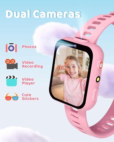 ساعة ذكية BIGGERFIVE للأطفال مزودة بكاميرات مزدوجة، 30 لعبة ألغاز، مشغل فيديو وموسيقى، كتب صوتية، مصباح يدوي، عداد الخطى، آلة حاسبة، ألعاب تعليمية، هدايا عيد ميلاد للأولاد والبنات من عمر 4 إلى 10 سنوات باللون الأزرق in Kuwait