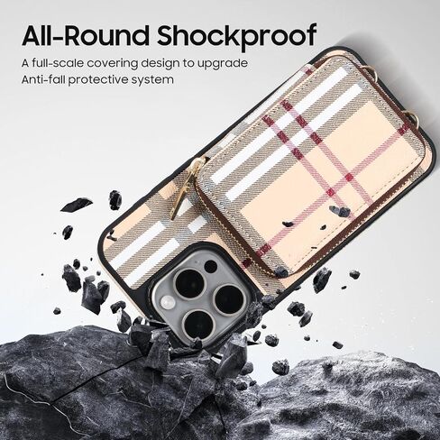 Designer Wallet Case for iPhone 15 Pro Max for Women，Luxury Classic Pattern Phone Case PU Leather Protective with Cash Card Holder Cover case for iPhone 15 Pro Max 6.7 inch Beige in Saudi Arabia