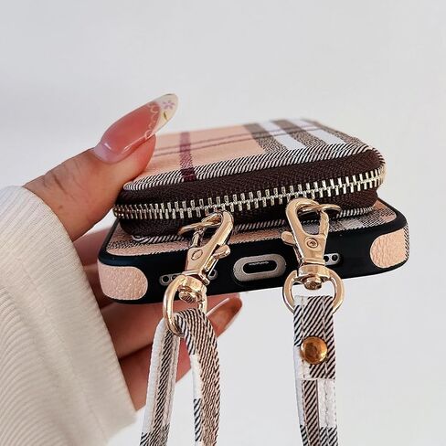 Designer Wallet Case for iPhone 15 Pro Max for Women，Luxury Classic Pattern Phone Case PU Leather Protective with Cash Card Holder Cover case for iPhone 15 Pro Max 6.7 inch Beige in Saudi Arabia