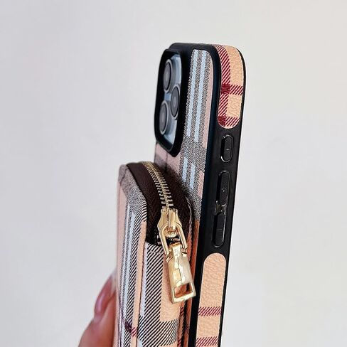 Designer Wallet Case for iPhone 15 Pro Max for Women，Luxury Classic Pattern Phone Case PU Leather Protective with Cash Card Holder Cover case for iPhone 15 Pro Max 6.7 inch Beige in Saudi Arabia