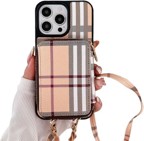 Designer Wallet Case for iPhone 15 Pro Max for Women，Luxury Classic Pattern Phone Case PU Leather Protective with Cash Card Holder Cover case for iPhone 15 Pro Max 6.7 inch Beige in Saudi Arabia