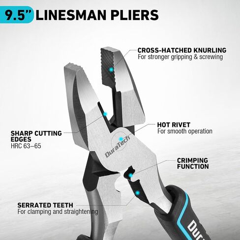 DURATECH 9.5 INCH High Leverage Linemans Pliers, Heavy Duty Side Cutters, Linesman Pliers for Wire Cutting, Crimping in Kuwait