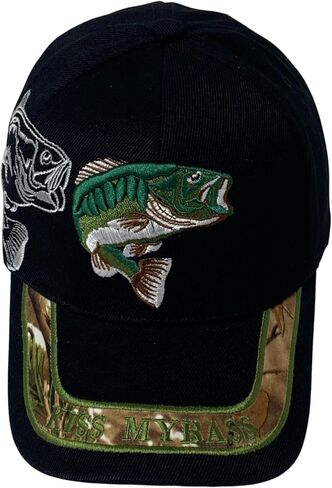 Unisex Embroidered Casual Kiss My Bass Fish Design Baseball Cap – Adjustable Outdoor Dad Hat in Kuwait