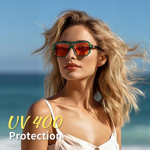 Vintage Square 70s Aviator Sunglasses for Women Men Classic Retro Stylish Frame UV400 Trendy Sunglasses in Kuwait