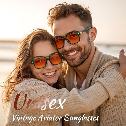 Vintage Square 70s Aviator Sunglasses for Women Men Classic Retro Stylish Frame UV400 Trendy Sunglasses in Kuwait