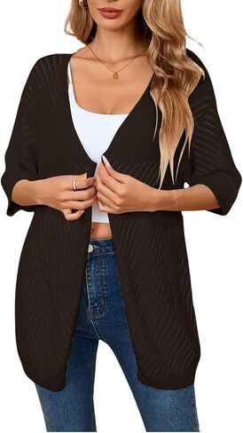 Verdusa Women's Hollow Out Short Sleeve Open Front Cardigan Sweater Outwear in Saudi Arabia