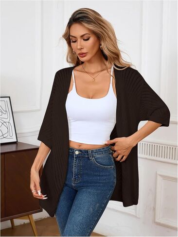 Verdusa Women's Hollow Out Short Sleeve Open Front Cardigan Sweater Outwear in Saudi Arabia