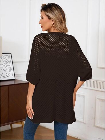 Verdusa Women's Hollow Out Short Sleeve Open Front Cardigan Sweater Outwear in Saudi Arabia