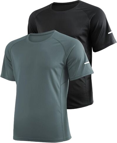 2-Pack Men's Quick-Dry Workout Shirts-Breathable Mesh&Reflective, Sweat-Wicking&Odor-Resistant for Gym, Running/Night in Saudi Arabia