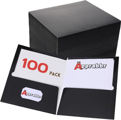 2 مجلدات ورقية لامعة ومغلفة بجيبين، مجلد عرض بحجم حرف كبير، مجلد محفظة بجيبين للوازم المدرسية، مكتب المعلم، المنزل والأعمال (أسود، صندوق مكون من 50 قطعة) in Kuwait