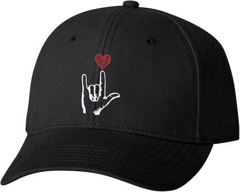 Go All Out I Love You Hand Sign Language Heart Valentine's Dad Deluxe Trucker Flatbill Baseball Structured Embroidered Hat in Saudi Arabia