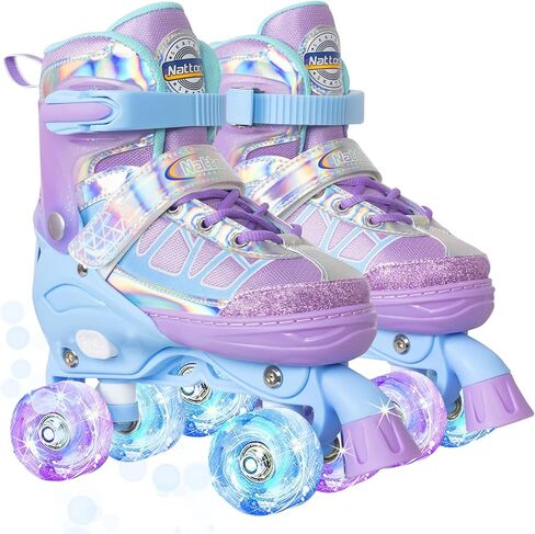 Nattork Roller Skates for Kids Boys Girls, 4 Size Adjustable Rollerskates with Light Up Wheels for Children Beginners for Outdoor Indoor in Kuwait