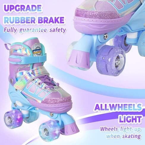 Nattork Roller Skates for Kids Boys Girls, 4 Size Adjustable Rollerskates with Light Up Wheels for Children Beginners for Outdoor Indoor in Kuwait