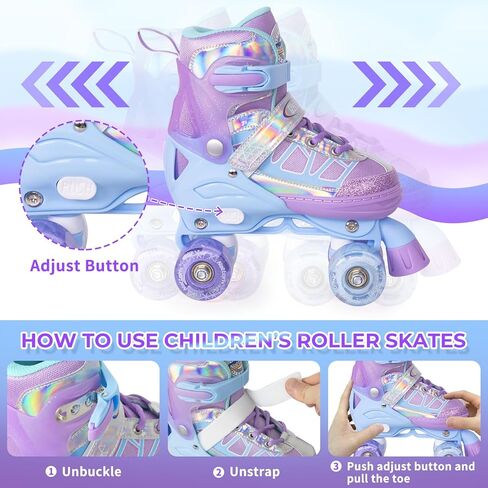 Nattork Roller Skates for Kids Boys Girls, 4 Size Adjustable Rollerskates with Light Up Wheels for Children Beginners for Outdoor Indoor in Kuwait