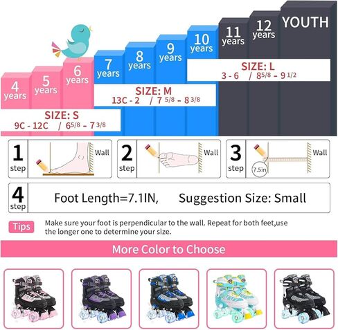 Nattork Roller Skates for Kids Boys Girls, 4 Size Adjustable Rollerskates with Light Up Wheels for Children Beginners for Outdoor Indoor in Kuwait