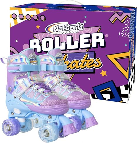 Nattork Roller Skates for Kids Boys Girls, 4 Size Adjustable Rollerskates with Light Up Wheels for Children Beginners for Outdoor Indoor in Kuwait